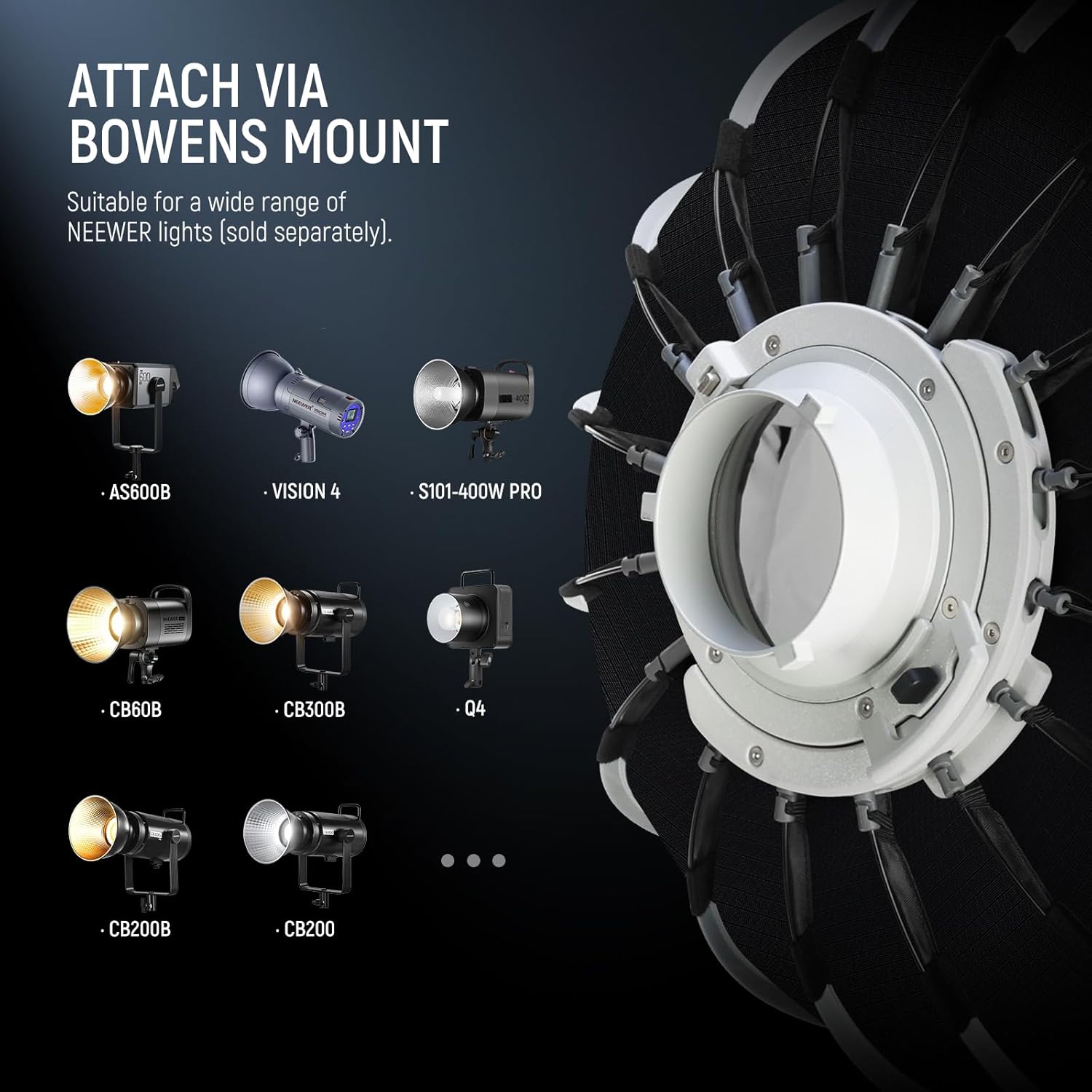 NEEWER Kit de caja de luz parabólica, 35.4 pulgadas - Imagen 2