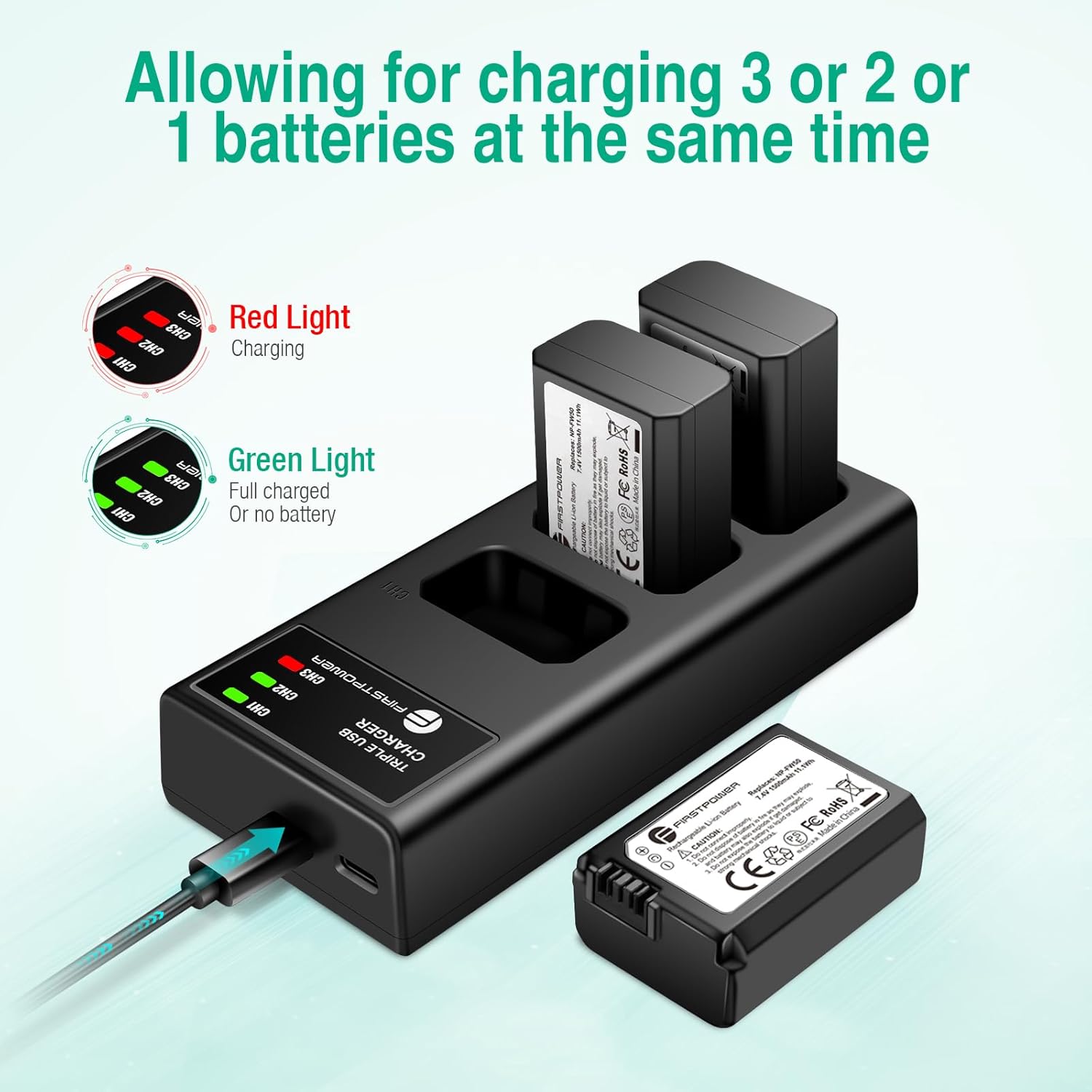 Cargador de triple ranura para batería Sony NP-FW50 - Imagen 2