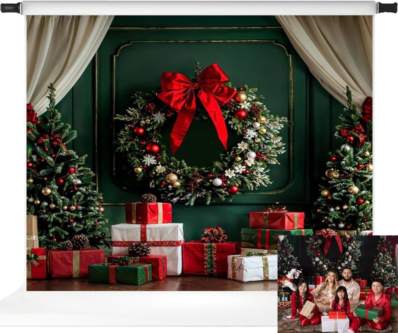 Telón de fondo de pared verde de Navidad, Kate Navidad, fondos de fotografía de pino, 10 x 6.5