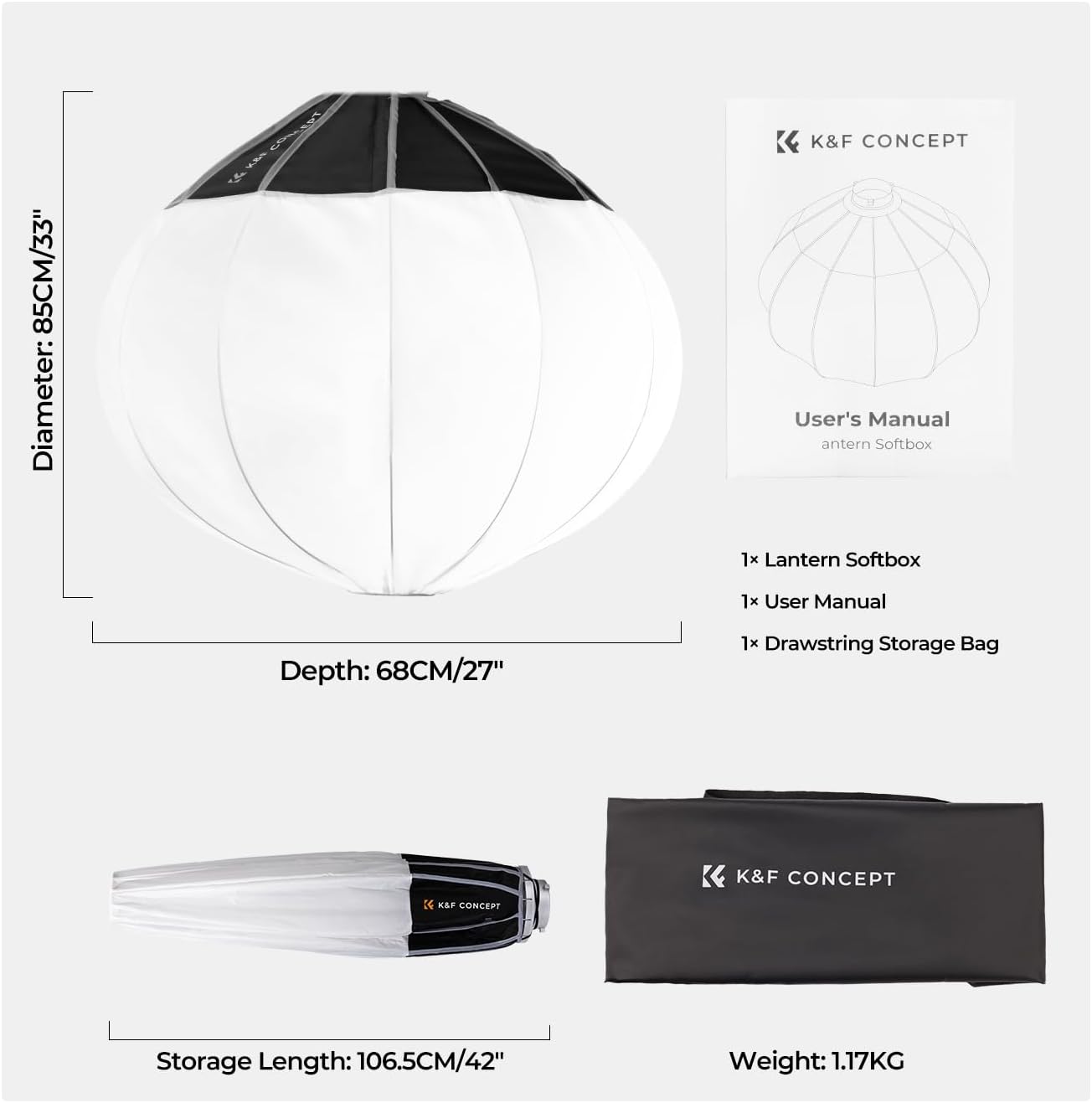 K&F CONCEPT Linterna Softbox de 33.5"/85cm Modificador de luz suave, difusor de luz de liberación rápida, compatible con montaje Bowens - Imagen 2