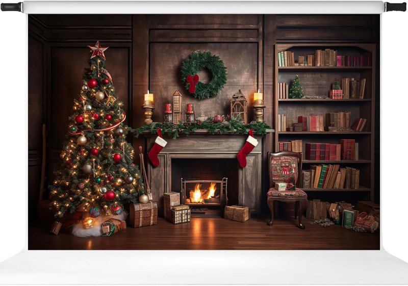 Telón de fondo navideño para chimenea (3m x 2m)
