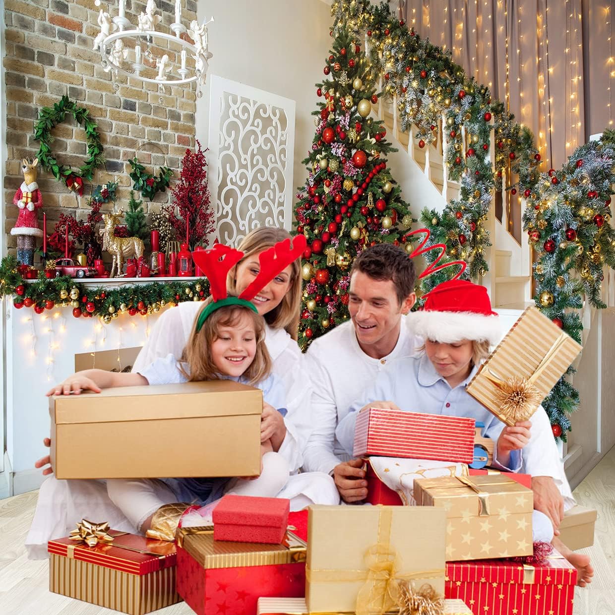 Telón de fondo de Navidad con chimenea, árbol de Navidad, regalo de fiesta (3mx3m) - Imagen 5