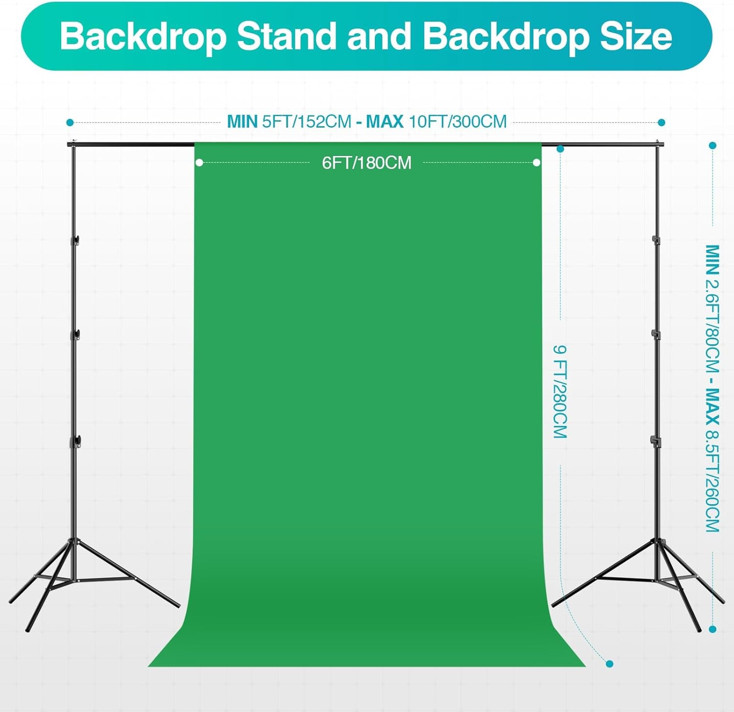 EMART Sistema de soporte de telón de fondo de 8.5 x 10 pies, kit de iluminación profesional para fotografía con bombilla LED de 50 W, telón de fondo de 6 - Imagen 2