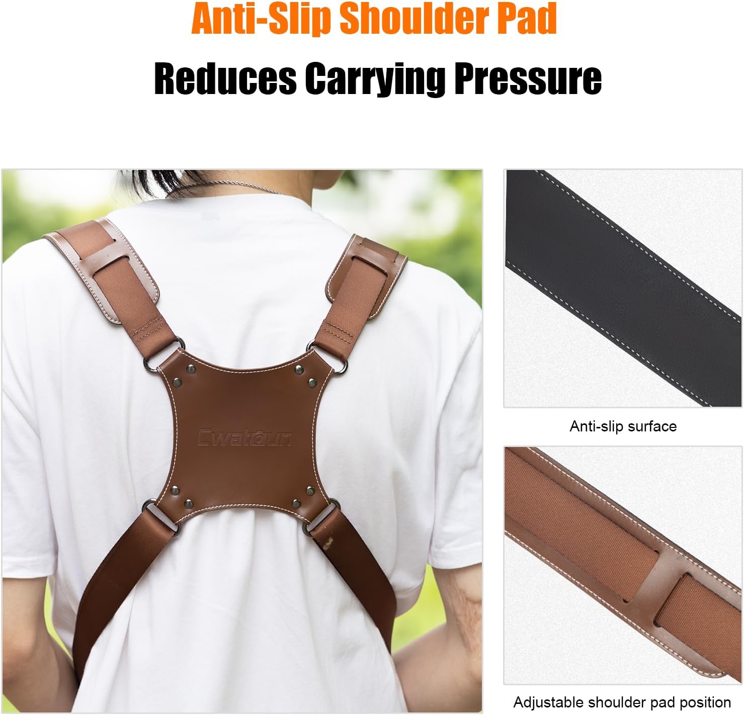 Cwatcun Correa de cámara, arnés de cámara para fotógrafos, correas de hombro de cuero para cámara dual Canon, Nikon, Sony, Fuji DSLR SLR sin espejo - Imagen 2