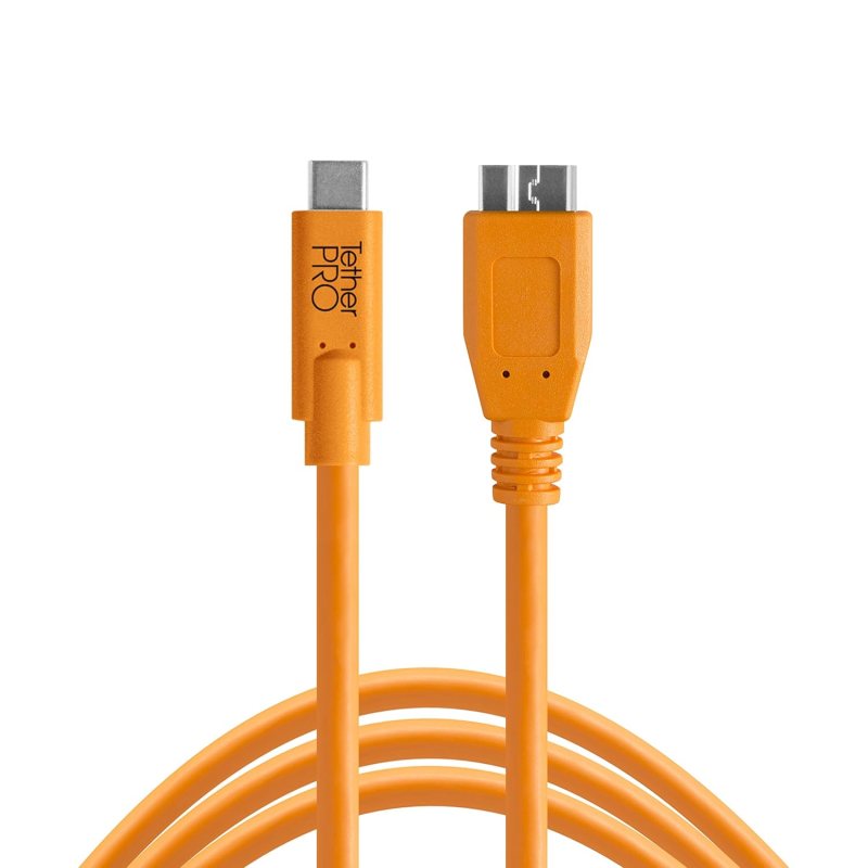 Tether Tools TetherPro Cable USB-C a USB 3.0 Micro-B | para transferencia rápida y conexión entre cámara y computadora | Naranja de alta visibilidad | 15 pies
