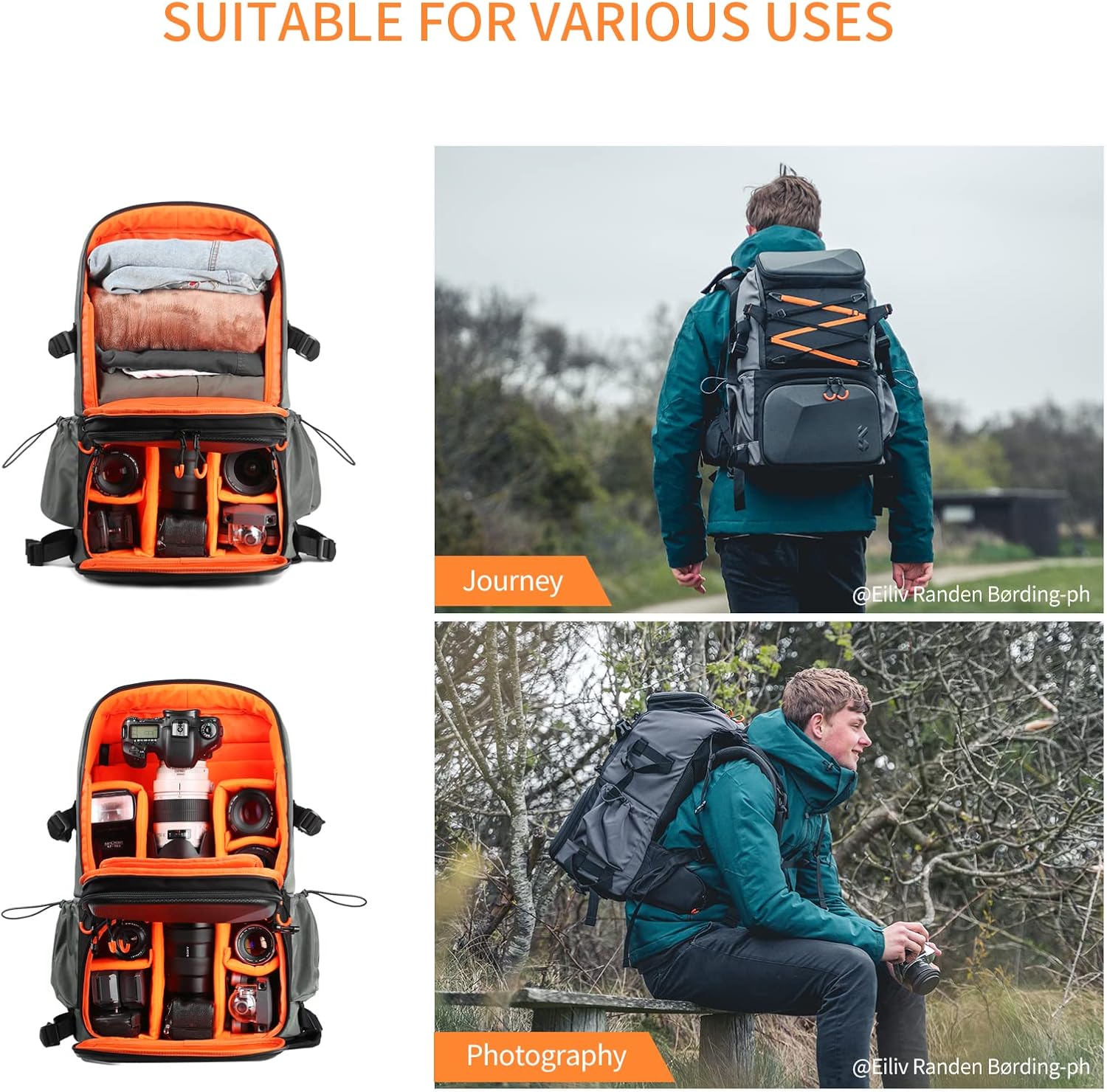 K&F CONCEPT Bolsa de cámara EVA impermeable 2 en 1 mochila para cámara. 32LT - Imagen 5