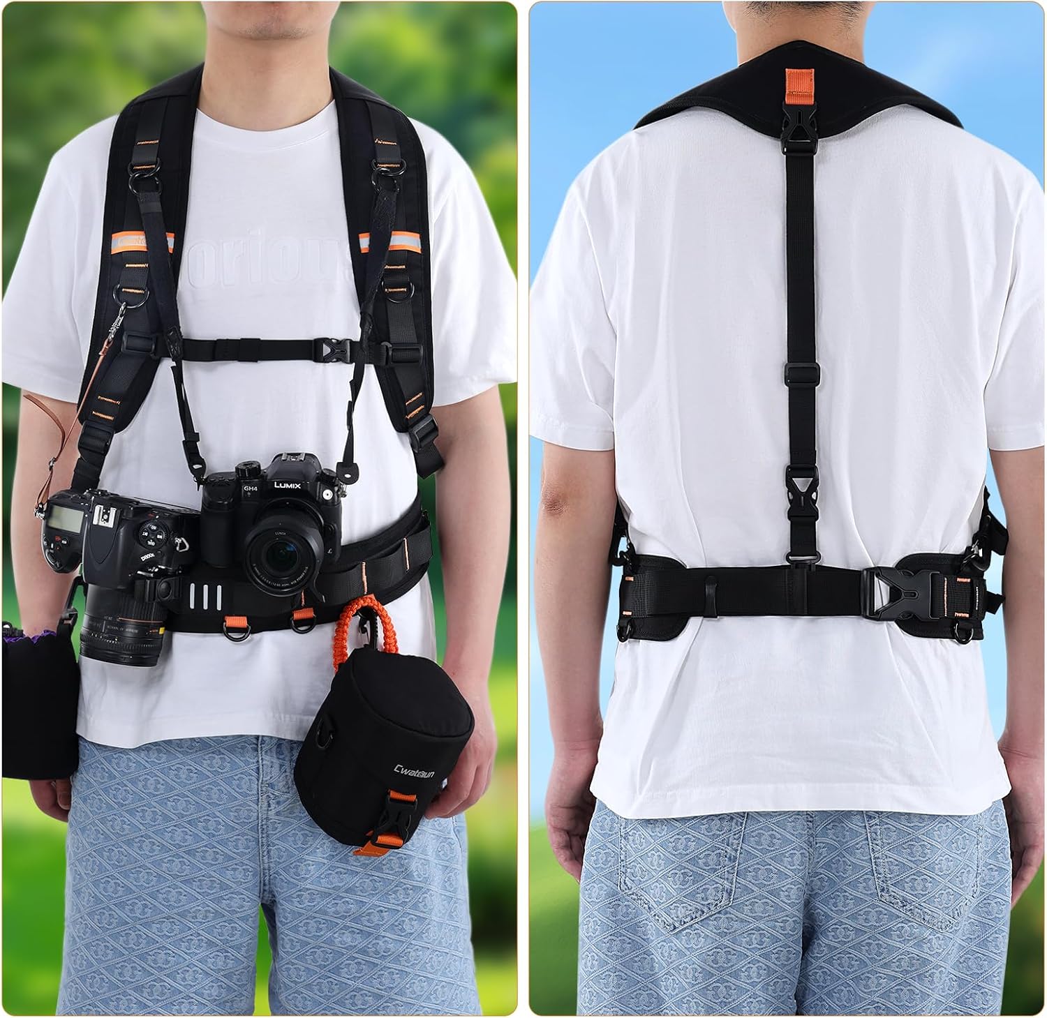 Cwatcun Correa Ajustable para Cámara de Fotógrafos – Arnés de Hombro Dual Multifuncional y Cinturón de Cintura para Almacenamiento de Accesorios de Cámara DSLR/SLR - Imagen 4
