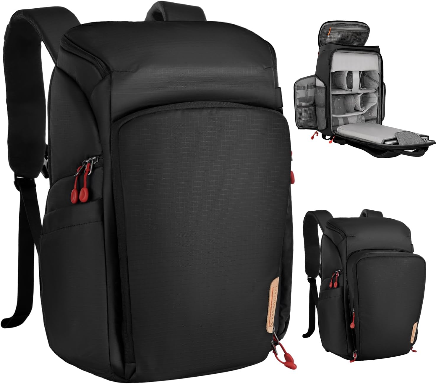 K&F CONCEPT Mochila para cámara con bolsa impermeable de 25L. Color: Negro-rojo