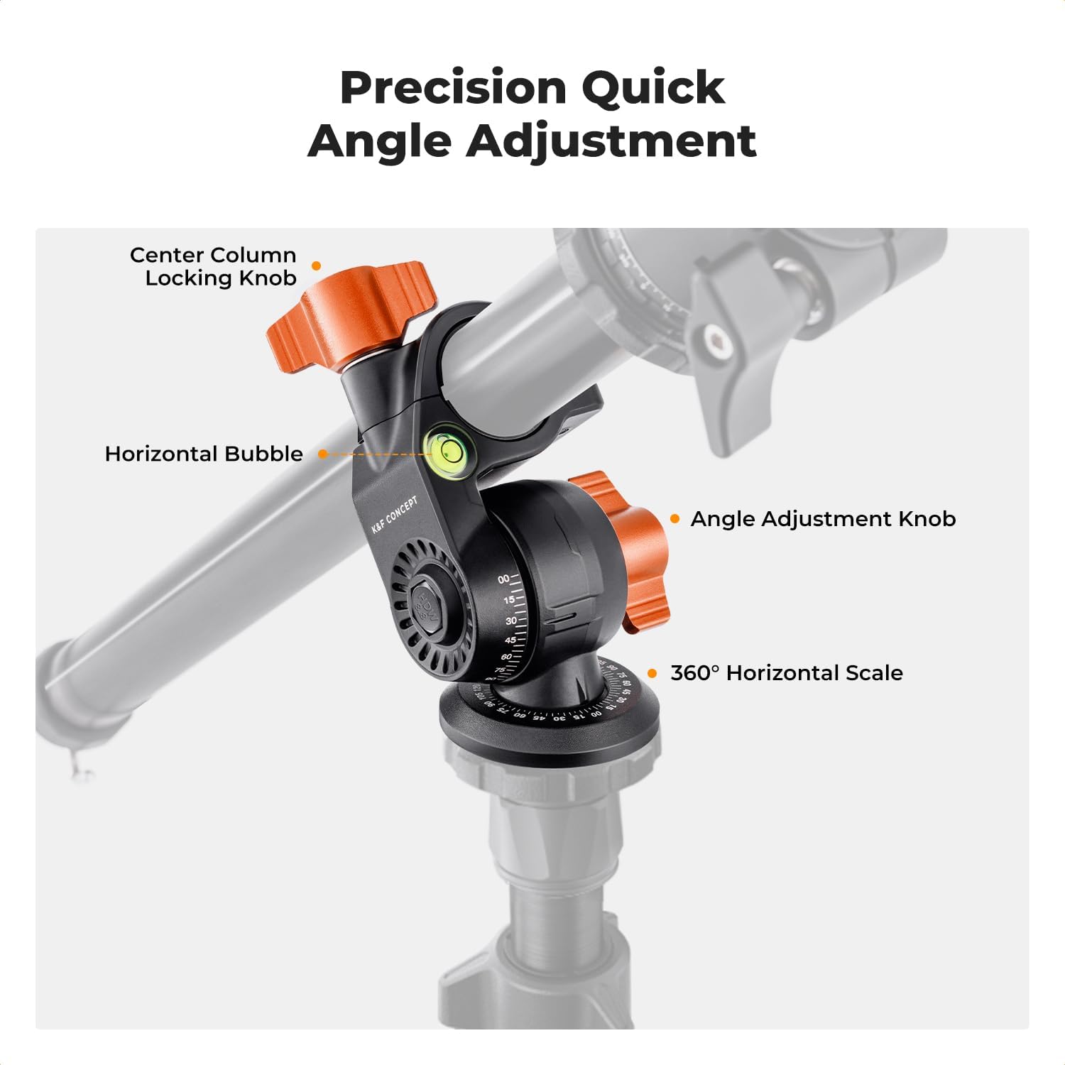 K&F Concept Trípode de cámara de 76 pulgadas con columna central giratoria de múltiples ángulos, - Imagen 3