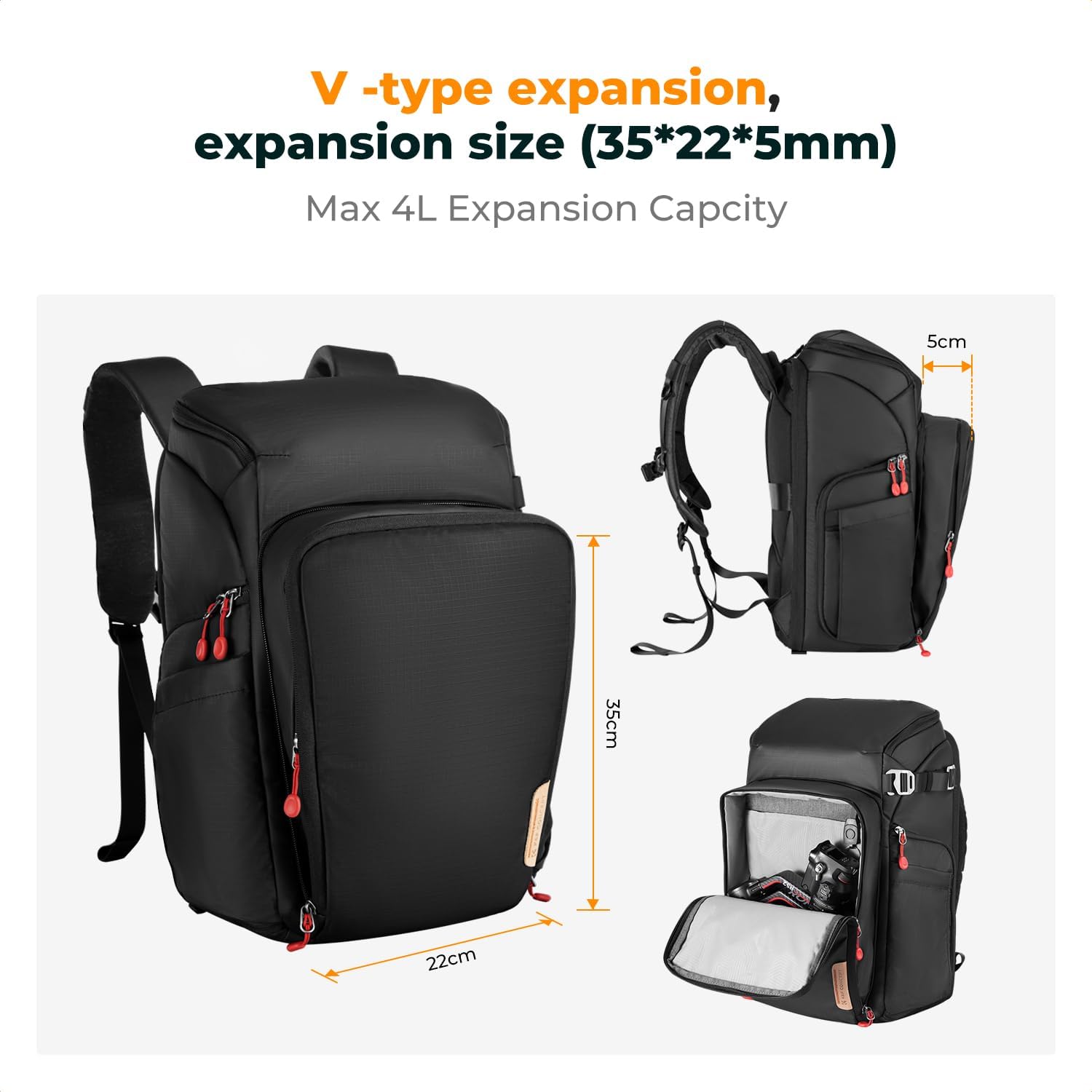 K&F CONCEPT Mochila para cámara con bolsa impermeable de 25L. Color: Negro-rojo - Imagen 2