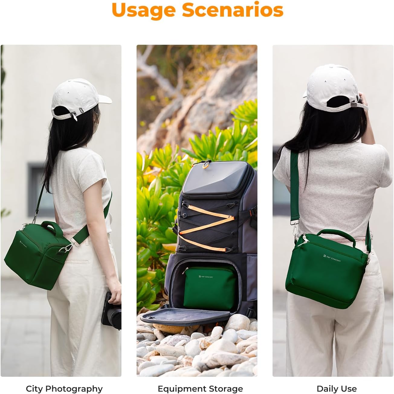 K&F CONCEPT Bolsa bandolera pequeña para cámara, Color: Verde. - Imagen 8