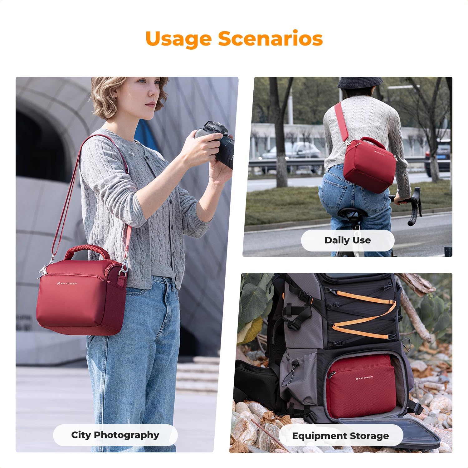 K&F CONCEPT Bolsa bandolera pequeña para cámara, Color: Rojo. - Imagen 8