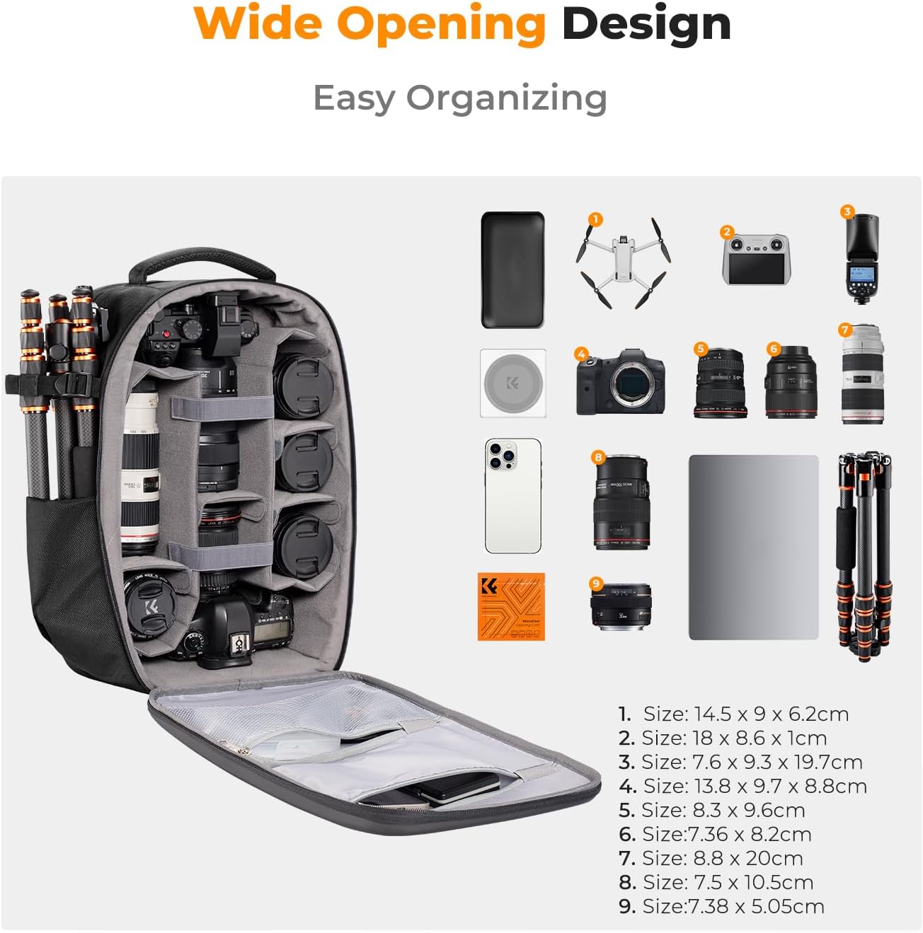 K&F CONCEPT Mochila para cámara, funda rígida para cámara DSLR con compartimento para laptop de 15-15.6 pulgadas, estuche impermeable para cámara con caparazón duro compatible con Canon/Nikon/Sony/DJI - Imagen 9