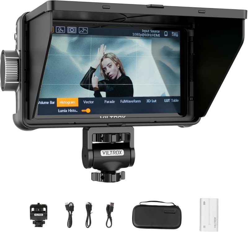 VILTROX Monitor de Campo de Video HDMI 4Kp30 de 5.5 Pulgadas 1200nits, 10bit HDR Visible a la Luz del Día 1920 x 1080