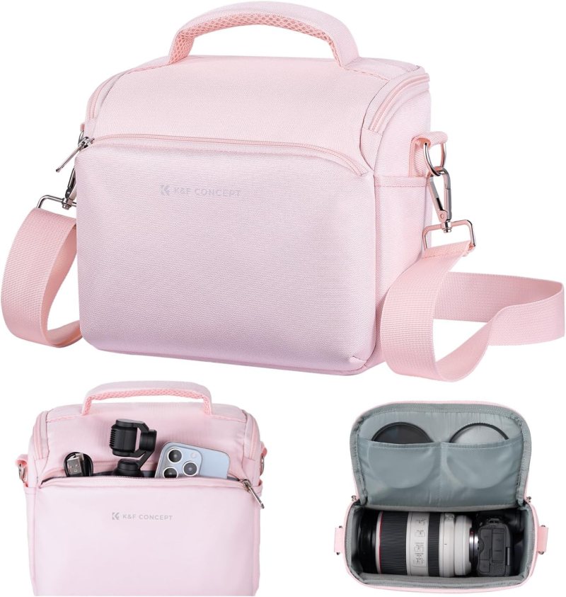 K&F CONCEPT Bolsa bandolera pequeña para cámara, Color: Rosado.