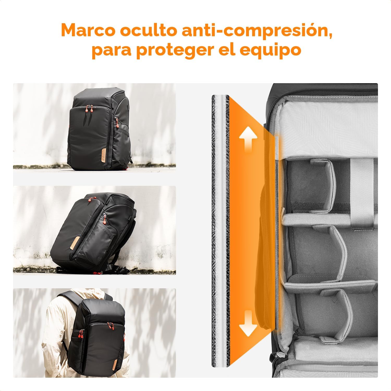 K&F CONCEPT Mochila para cámara con bolsa impermeable de 25L. Color: Negro-rojo - Imagen 6