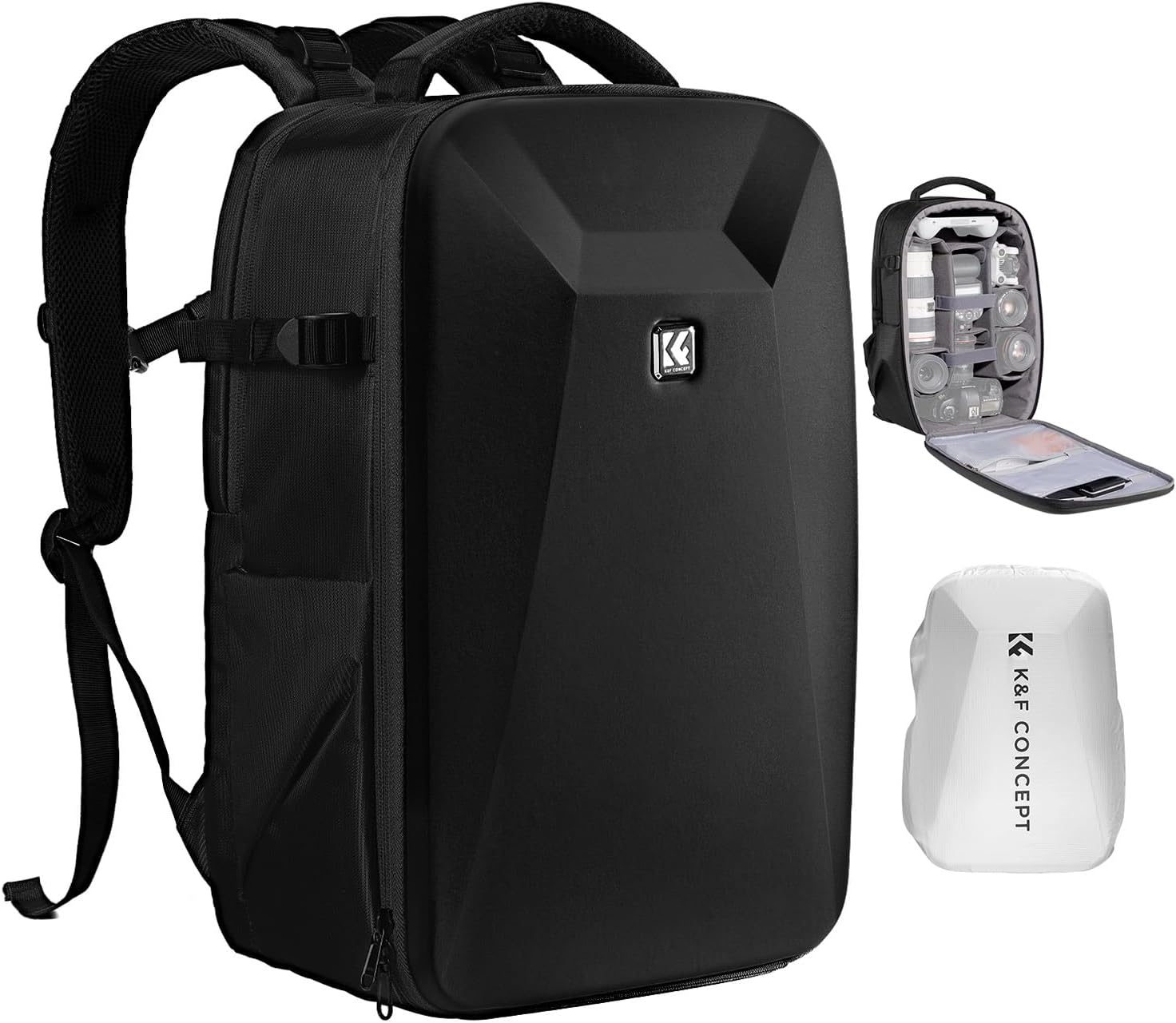 K&F CONCEPT Mochila para cámara, funda rígida para cámara DSLR con compartimento para laptop de 15-15.6 pulgadas, estuche impermeable para cámara con caparazón duro compatible con Canon/Nikon/Sony/DJI