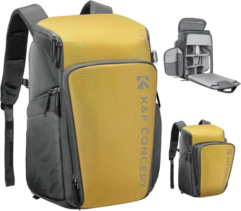 K&F CONCEPT Mochilas profesionales para cámaras de 25L. Color: amarillo limón