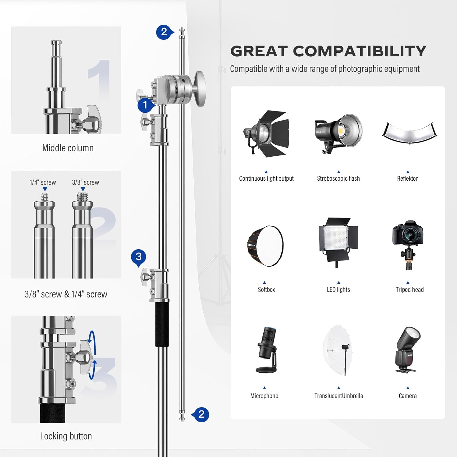 Soporte C resistente de 6.9 pies/210 cm con brazo de sujeción - Imagen 5