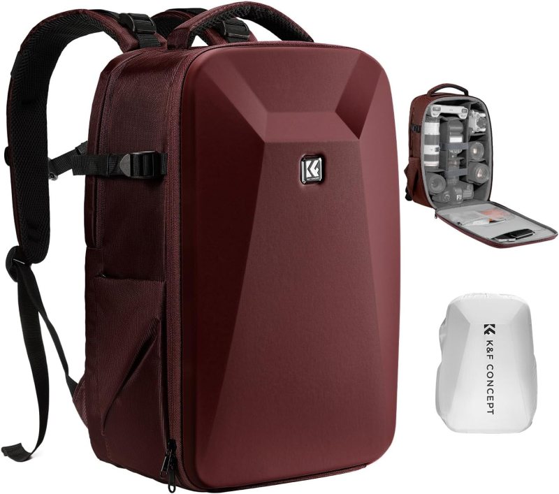 K&F CONCEPT Mochila para cámara, Funda de fotografía DSLR de carcasa dura con compartimento para portátil de 15-15.6 pulgadas