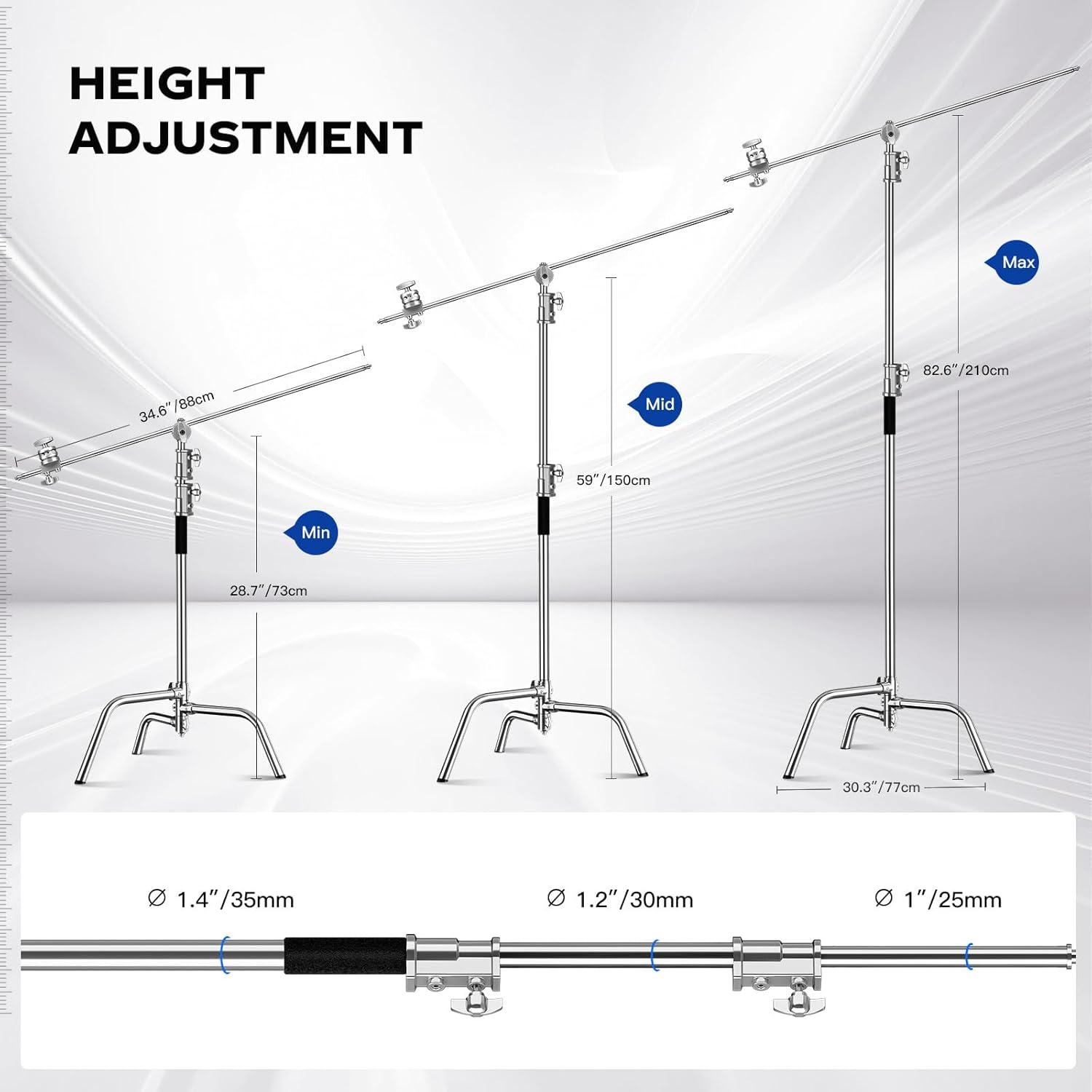 Soporte C resistente de 6.9 pies/210 cm con brazo de sujeción - Imagen 4