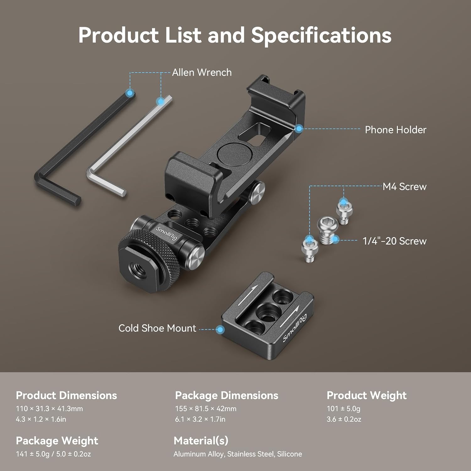SmallRig Soporte de teléfono para estabilizadores DJI, adaptador de montaje de teléfono ajustable con orificio roscado 1/4"-20. zapata fría para DJI RS 4 Mini/RS 4 Pro/RS 3/RS 3 Pro/RS 3 Mini/RS 2 - Imagen 4