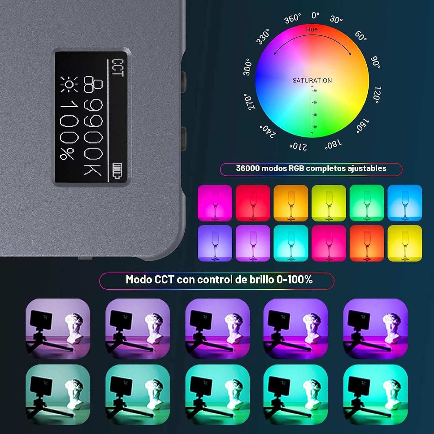 Luz de Vídeo RGB P96L de SmallRig, Luz de Cámara LED Portátil de Metal, 2500-8000K, 21 Efectos, CRI 96+, Pantalla OLED, Iluminación para Foto y Vídeo, Batería de Larga Duración - Imagen 2