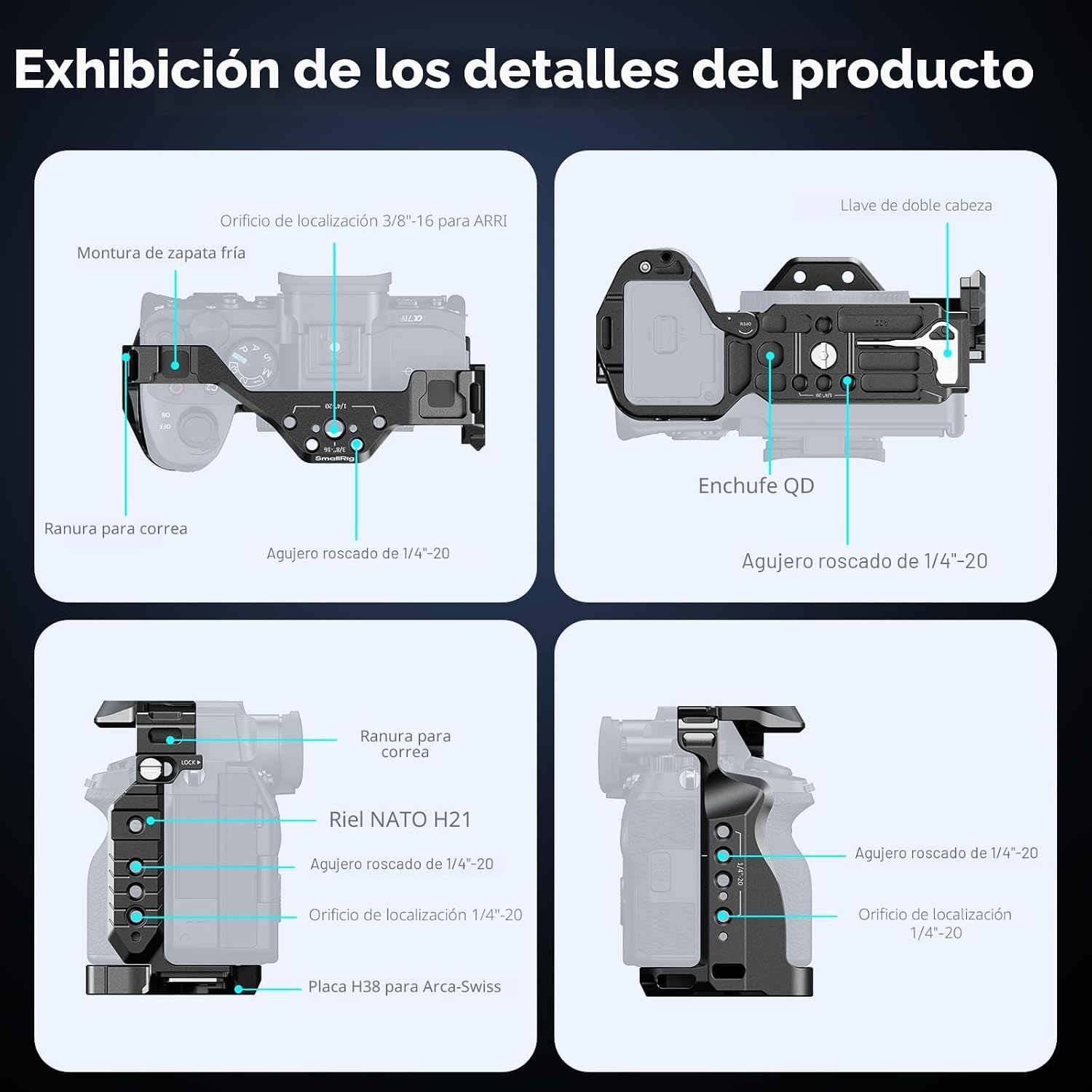 SmallRig HawkLock - Jaula completa de liberación rápida para Sony Alpha 7R V/Alpha 7 IV/Alpha 7S III/Alpha 1/Alpha 7R IV/Alpha 7 V, placa de liberación rápida integrada para Arca, Cold Shoes - Imagen 8