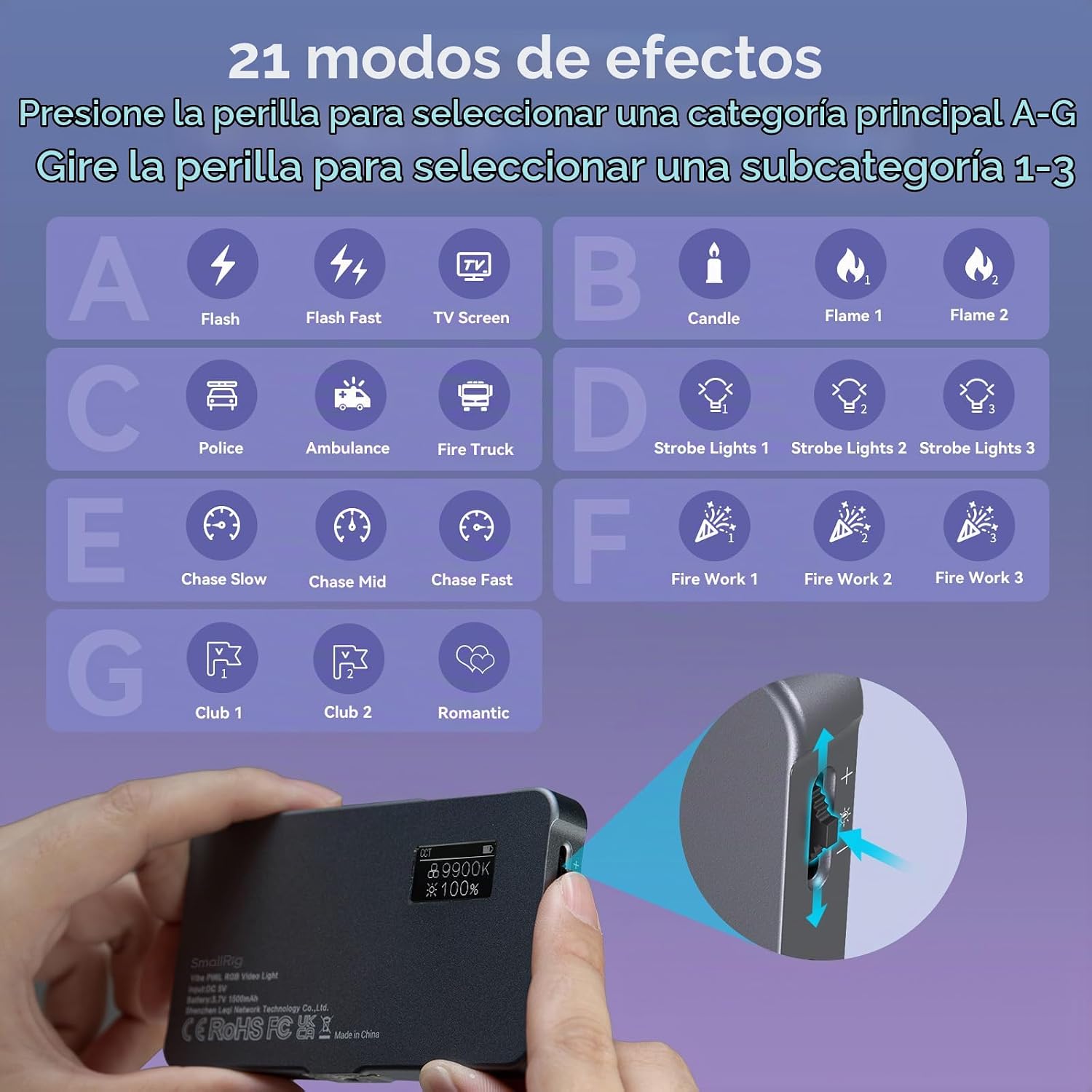 Luz de Vídeo RGB P96L de SmallRig, Luz de Cámara LED Portátil de Metal, 2500-8000K, 21 Efectos, CRI 96+, Pantalla OLED, Iluminación para Foto y Vídeo, Batería de Larga Duración - Imagen 5
