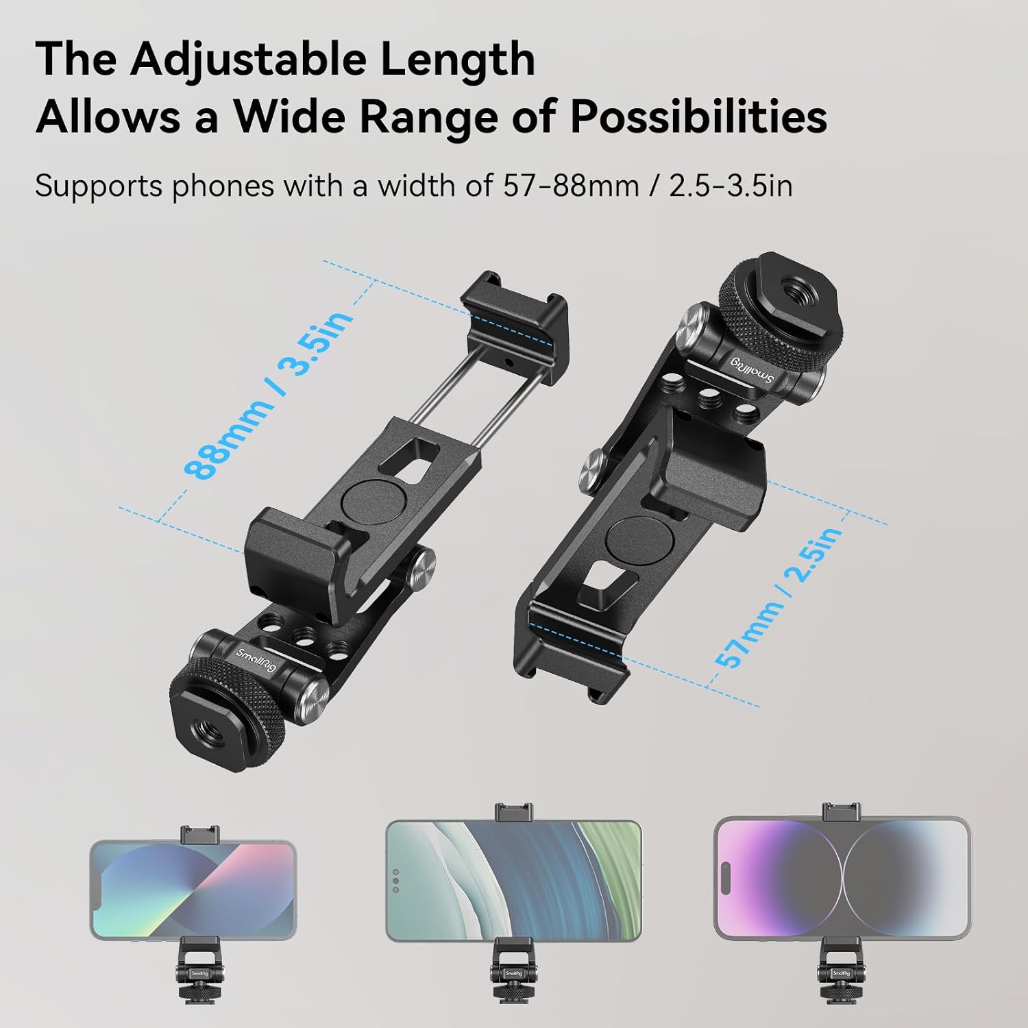 SmallRig Soporte de teléfono para estabilizadores DJI, adaptador de montaje de teléfono ajustable con orificio roscado 1/4"-20. zapata fría para DJI RS 4 Mini/RS 4 Pro/RS 3/RS 3 Pro/RS 3 Mini/RS 2 - Imagen 6