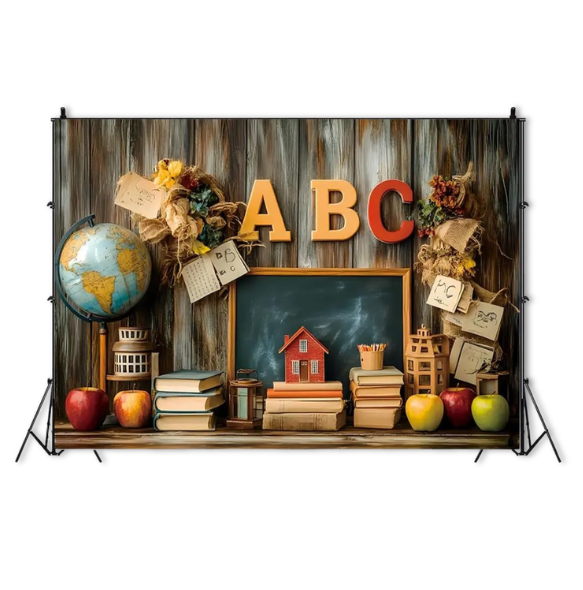 Fondo de fotografía de regreso a la escuela, telón de fondo de jardín de infantes, aula, vintage, madera, ABC, pizarra, globo, decoración de fiesta, fondo de enseñanza en línea (150 X 100 Cm)