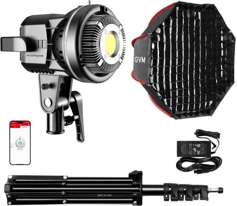 Luz de vídeo GVM 80W, luces de estudio para fotografía, kit de iluminación softbox con soporte Bowens, temperatura de color CRI97+ 5600K, softbox de 22 pulgadas