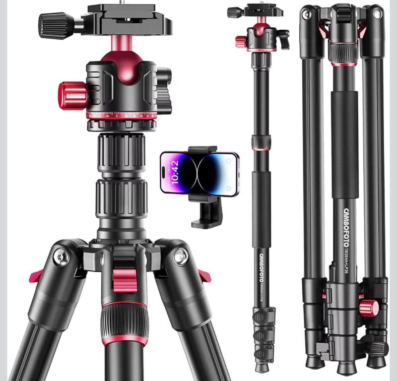 CAMBOFOTO Trípode Profesional Para Cámara Fotográfica De 74", Con Rótula De Aluminio, Trípode Y Monopié Para Dslr/Slr Con Bolsa De Transporte
